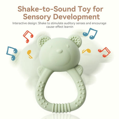 Silicone Teether for Babies Food-Grade Teething Toy Rattle 0-12 Months Baby Sensory Toy Bear Hand Bell Silicone Teething Toy