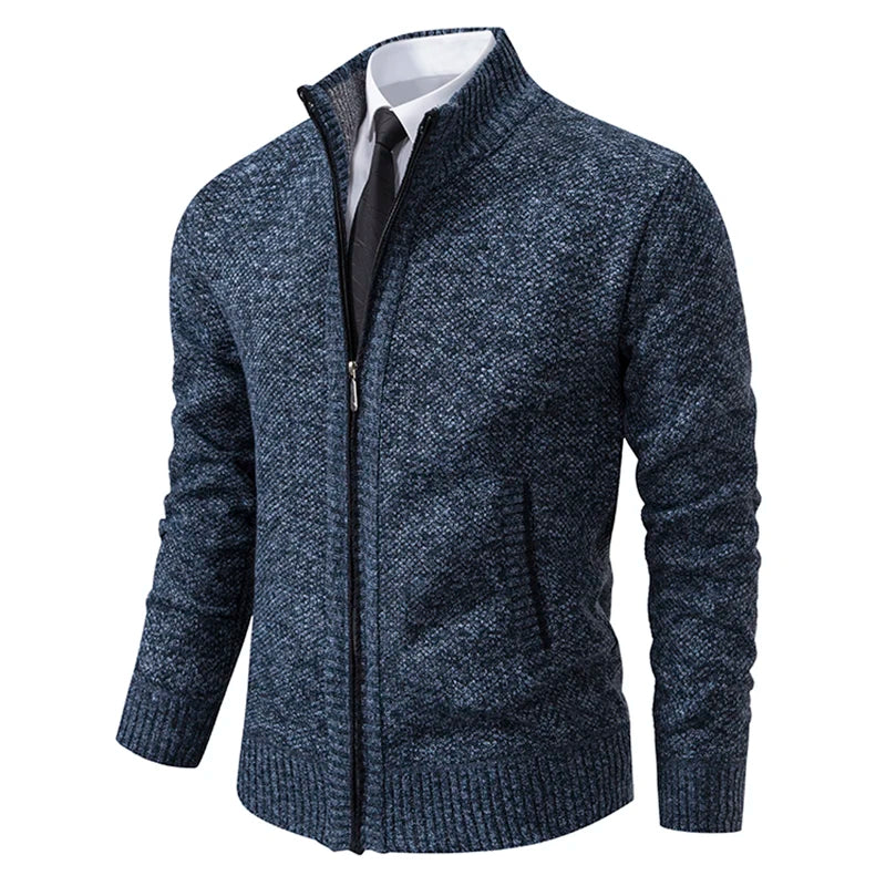 Autumn Winter Men's Casual Sweaters Solid Color Turtleneck Sweater Cardigan Fleece Zipper Cardigan Knit Jackets