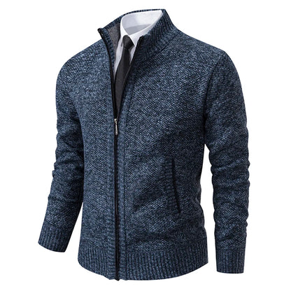 Autumn Winter Men's Casual Sweaters Solid Color Turtleneck Sweater Cardigan Fleece Zipper Cardigan Knit Jackets