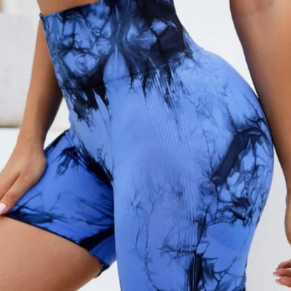 Multicolour Tie Dye Women’s Quick Drying Yoga Shorts Tight Fitting Sports Shorts for Women Peach Hip Compression Shorts Fitness