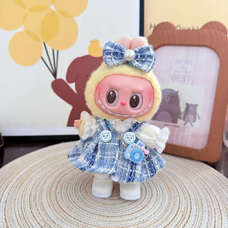 For 15/17cm Labubu Clothes Bow Dress Set Labubu Dolls Clothing Love patterned skirt Outfit Decoration replacement Accessories
