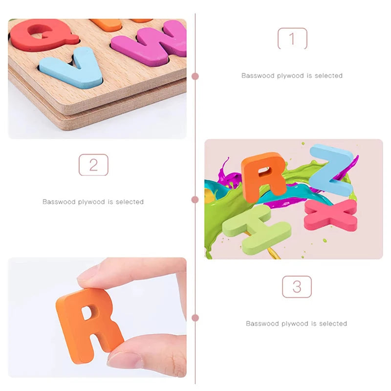 Baby Wooden Puzzle Montessori Toys 1 2 Years Toddler Alphabet Number Animals Matching Wood Puzzles Games Kids Educational Toys