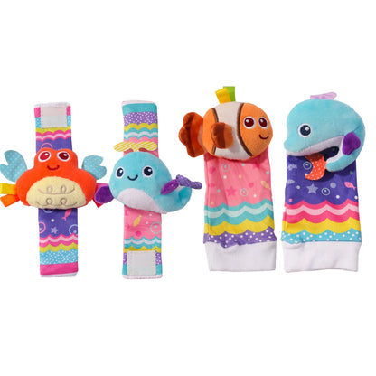 Baby Rattles Socks Toys 0 12 Months Newborn Infant Cartoon Plush Socks Wrist Strap Foot Finder and Wrist Rattles Toys for Babies