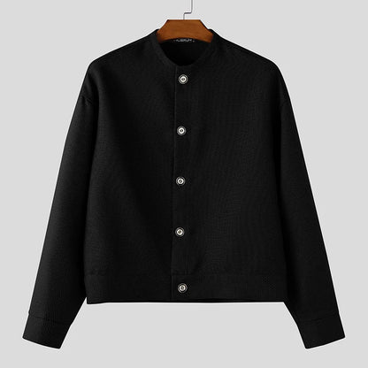 INCERUN Men Jackets Solid Color O-neck Long Sleeve Button Thin Coats Men Streetwear Outerwear 2025 Fashion Casual Male Jackets