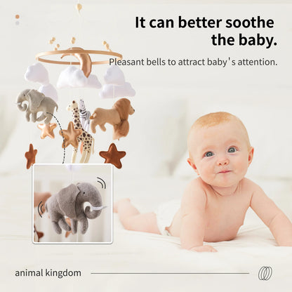 Wooden Mobile Bed Bell Crib Bracket Animal Kingdom Soft Felt Bed Bell Newborn Music Box Hanging Toy Baby Toys S for 0 12 Months