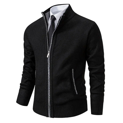 Autumn Winter Men's Casual Sweaters Solid Color Turtleneck Sweater Cardigan Fleece Zipper Cardigan Knit Jackets