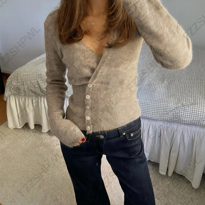 2025 Autumn Winter Long-Sleeve Fashion Women's Cardigan Sweater Knitted Coat Short Casual Single Breasted Korean Slim Female Top