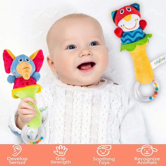 Plush Baby Soft Rattle Toys,Fabric Ring Rattles Shaker,Infant Handbells Early Development Hand Grab Sensory Toys,6 9 12 Months