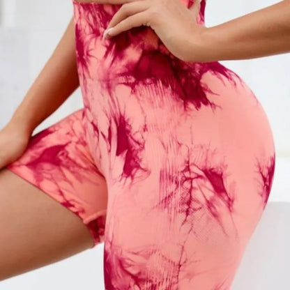 Multicolour Tie Dye Women’s Quick Drying Yoga Shorts Tight Fitting Sports Shorts for Women Peach Hip Compression Shorts Fitness