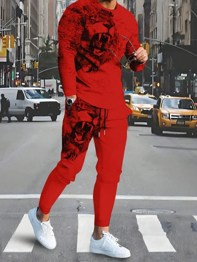 Urban Street Fashion Trend Men's Long Sleeve Round Neck Set 2pcs Daily Casual Men's Round Neck Top Outdoor Casual Loose Long Sty