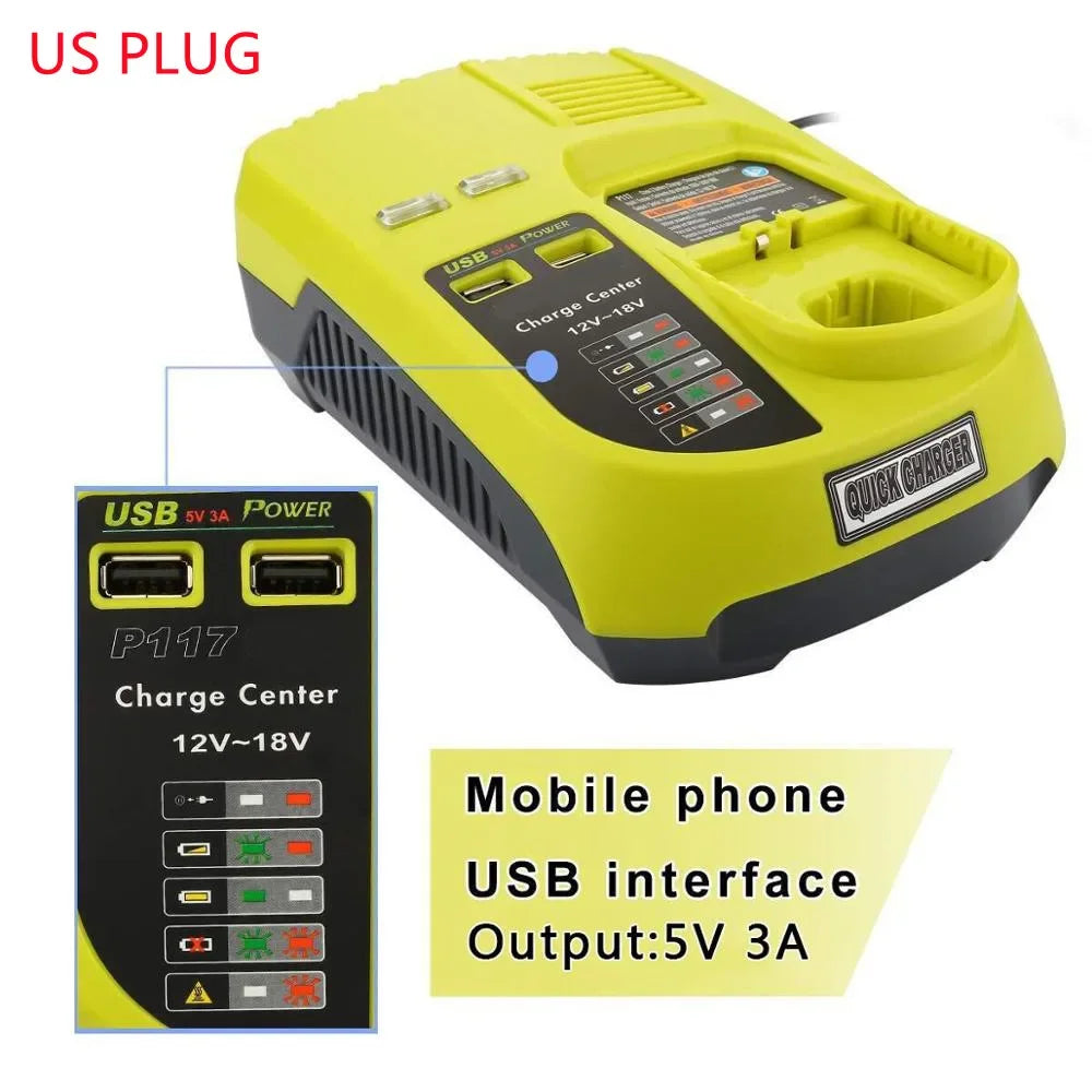 P117 Charger For Ryobi ONE+Plus P108 Dual Chemistry Battery 12V-18V EU/US/AU Plug For Ryobi 12V-18V Ni-CD Ni-MH Li-ion Battery