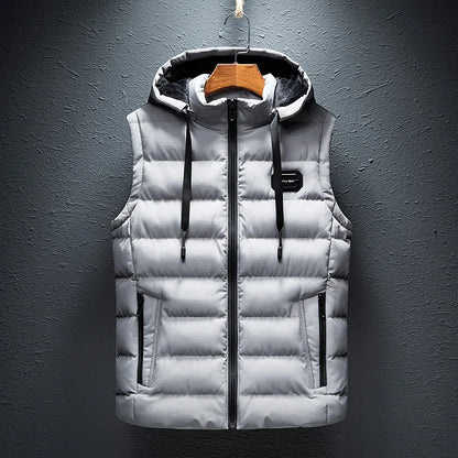 Brand Mens Jacket Sleeveless Vest Hooded Fashion Casual Coats Male Cotton-Padded Men's Vest Men Zipper Waistcoats Plus size 6XL