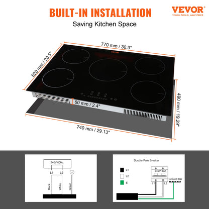 SucceBuy 5 Burners 30/36 Inch Electric Induction Cooktop Stove Hob Built-in Burner Cooker Sensor Touch Control Magnetic Cooker