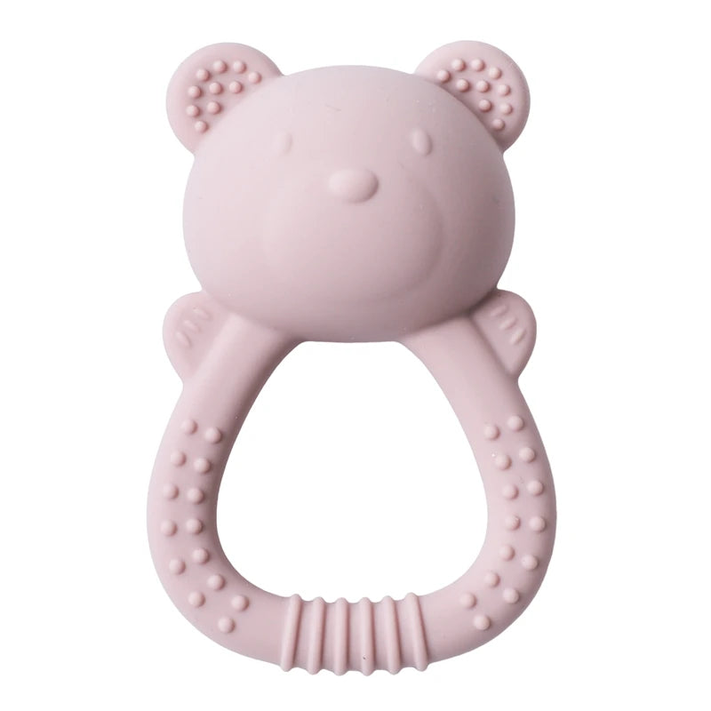 Silicone Teether for Babies Food-Grade Teething Toy Rattle 0-12 Months Baby Sensory Toy Bear Hand Bell Silicone Teething Toy
