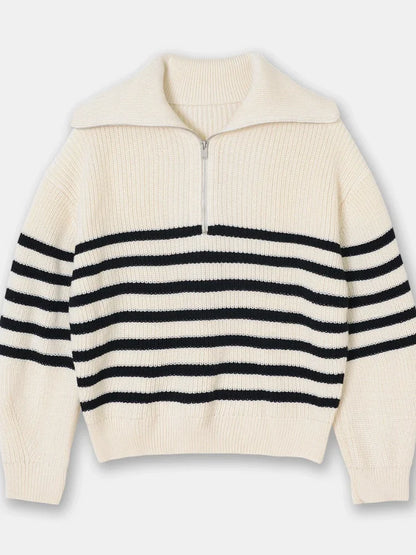 Women's Turtleneck Loose Lapel Striped Knitwear Women Pulovers New Simplicity Half Zipper Casual Fashion Women Sweaters 2025