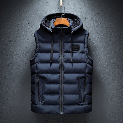 Brand Mens Jacket Sleeveless Vest Hooded Fashion Casual Coats Male Cotton-Padded Men's Vest Men Zipper Waistcoats Plus size 6XL
