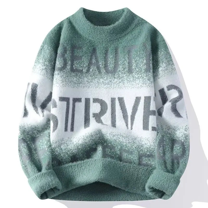 2022 Autumn Winter Men's Sweater Korean Fashion Men Clothing English Elements Sweater Men Casual Pullover O-Neck Sweaters Men