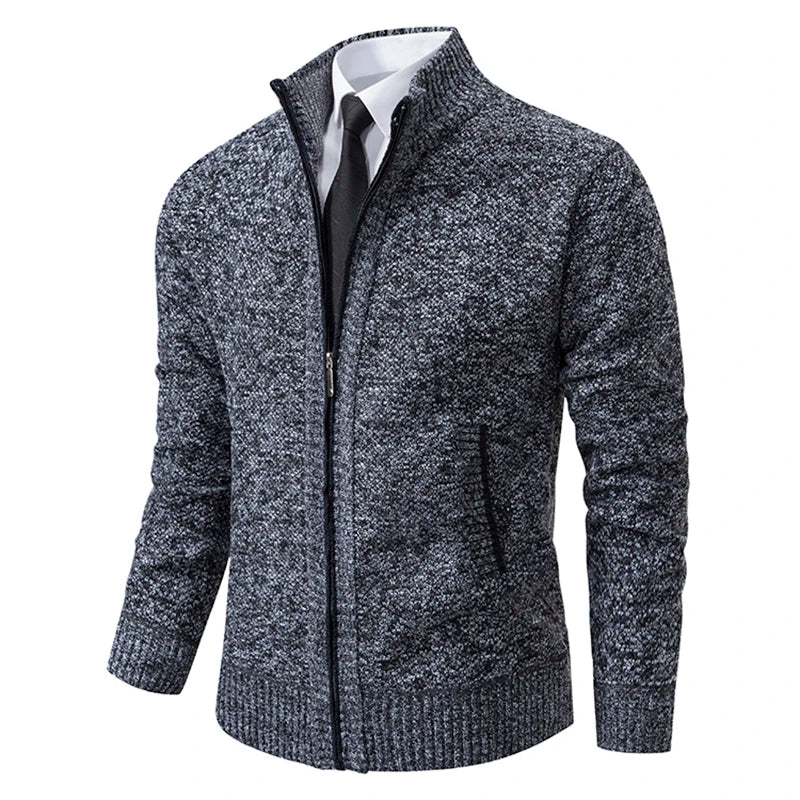 Autumn Winter Men's Casual Sweaters Solid Color Turtleneck Sweater Cardigan Fleece Zipper Cardigan Knit Jackets