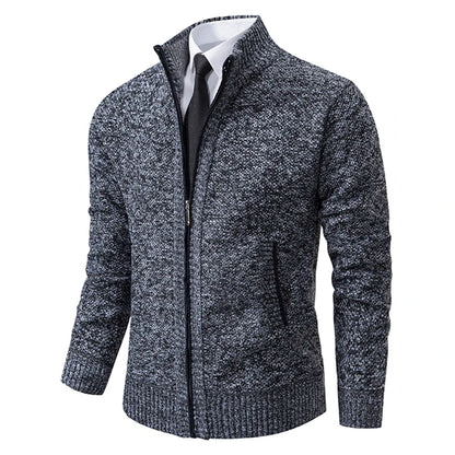 Autumn Winter Men's Casual Sweaters Solid Color Turtleneck Sweater Cardigan Fleece Zipper Cardigan Knit Jackets
