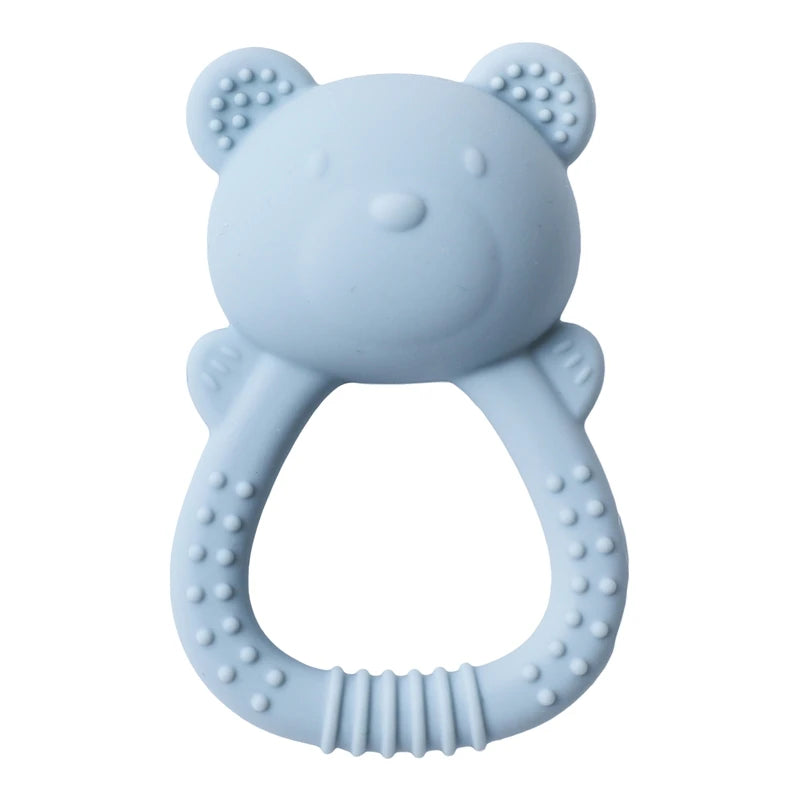 Silicone Teether for Babies Food-Grade Teething Toy Rattle 0-12 Months Baby Sensory Toy Bear Hand Bell Silicone Teething Toy