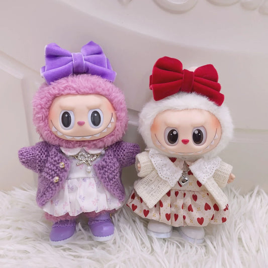 For 15/17cm Labubu Clothes Bow Dress Set Labubu Dolls Clothing Love patterned skirt Outfit Decoration replacement Accessories