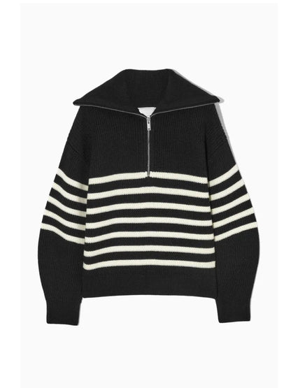 Women's Turtleneck Loose Lapel Striped Knitwear Women Pulovers New Simplicity Half Zipper Casual Fashion Women Sweaters 2025