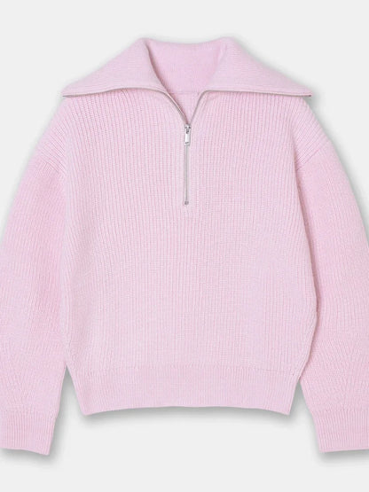 Women's Turtleneck Loose Lapel Striped Knitwear Women Pulovers New Simplicity Half Zipper Casual Fashion Women Sweaters 2025