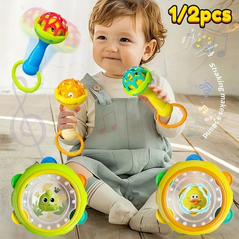 Interactive toys for infants and young children, including hand drums and hand ringing bells, newborn baby birthday gifts