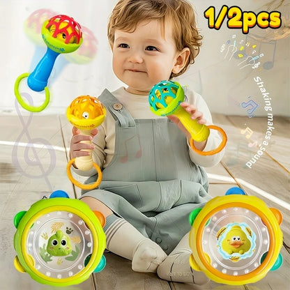 Interactive toys for infants and young children, including hand drums and hand ringing bells, newborn baby birthday gifts