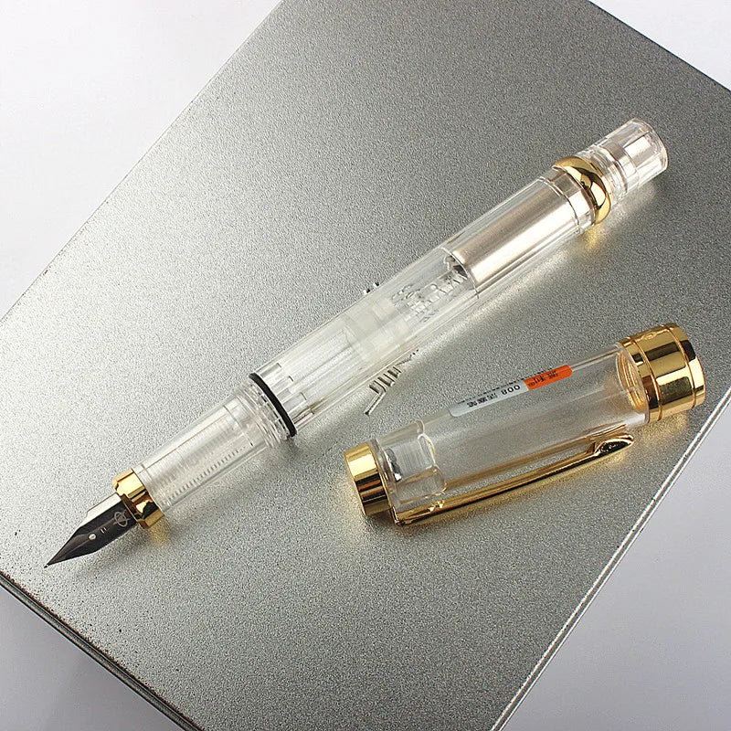 High quality Fountain Pen Transparent Resin Large-capacity Piston Filling EF/F  Nib Student Writing Ink Pen