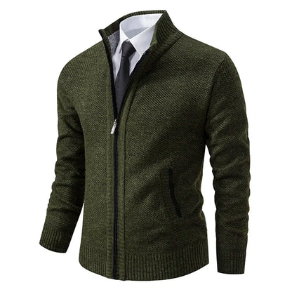 Autumn Winter Men's Casual Sweaters Solid Color Turtleneck Sweater Cardigan Fleece Zipper Cardigan Knit Jackets