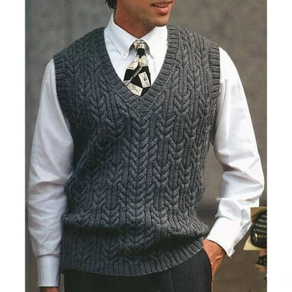 2026 Men's Autumn Winter Warm Casual Knitted Sweater Vest  Sleeveless V Neck Fleece Western Sweaters for Men Sueter Para Hombre