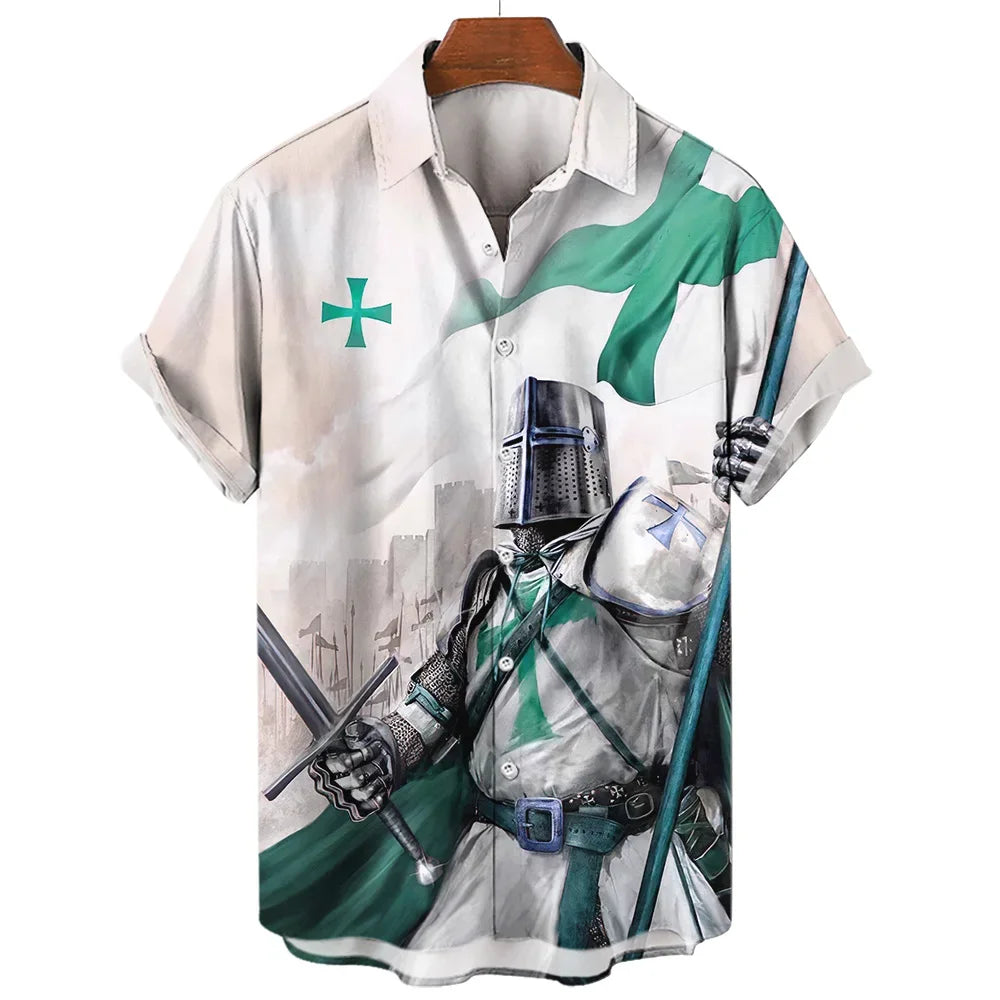 Crusader Knight Printed Short Sleeve Shirt Fashionable And Handsome 3D Printed Men's Casual Large Size Shirt 2023