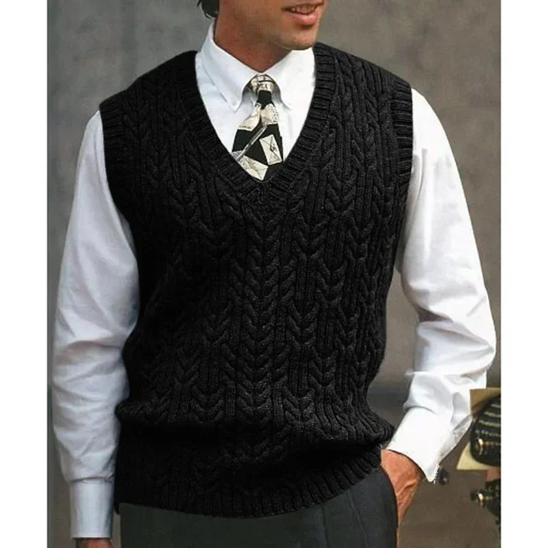 2026 Men's Autumn Winter Warm Casual Knitted Sweater Vest  Sleeveless V Neck Fleece Western Sweaters for Men Sueter Para Hombre