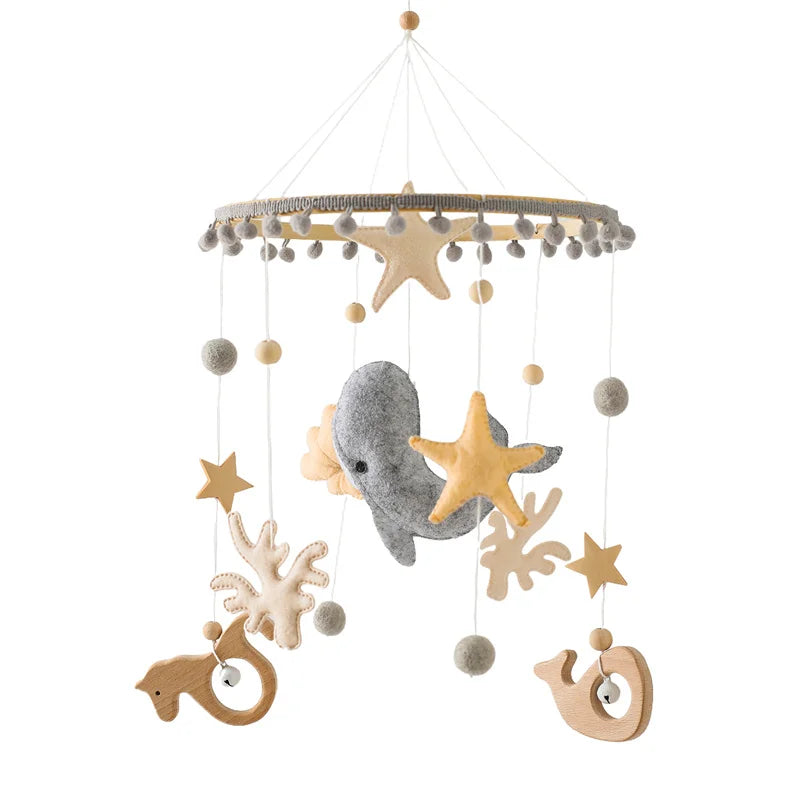 Baby Wooden Bed Bell Cartoon Rabbit Mobile Hanging Rattles Toy Hanger Crib Mobile Bed Bell Wood Toy Holder Arm Bracket Kid Gifts
