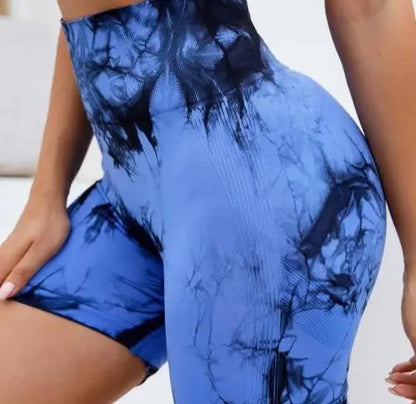 Multicolour Tie Dye Women’s Quick Drying Yoga Shorts Tight Fitting Sports Shorts for Women Peach Hip Compression Shorts Fitness