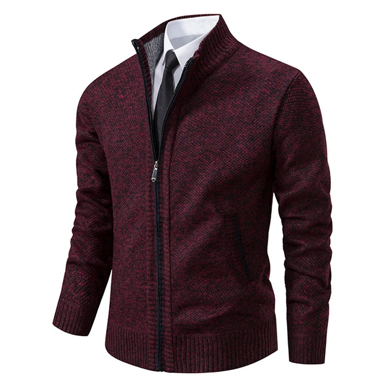 Autumn Winter Men's Casual Sweaters Solid Color Turtleneck Sweater Cardigan Fleece Zipper Cardigan Knit Jackets