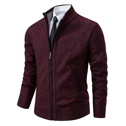 Autumn Winter Men's Casual Sweaters Solid Color Turtleneck Sweater Cardigan Fleece Zipper Cardigan Knit Jackets