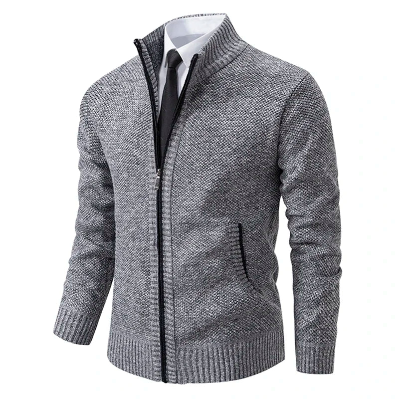 Autumn Winter Men's Casual Sweaters Solid Color Turtleneck Sweater Cardigan Fleece Zipper Cardigan Knit Jackets