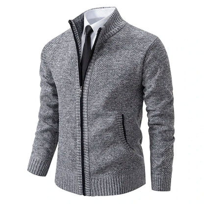 Autumn Winter Men's Casual Sweaters Solid Color Turtleneck Sweater Cardigan Fleece Zipper Cardigan Knit Jackets