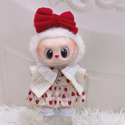 For 15/17cm Labubu Clothes Bow Dress Set Labubu Dolls Clothing Love patterned skirt Outfit Decoration replacement Accessories