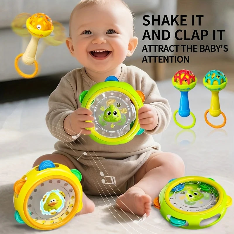 Interactive toys for infants and young children, including hand drums and hand ringing bells, newborn baby birthday gifts
