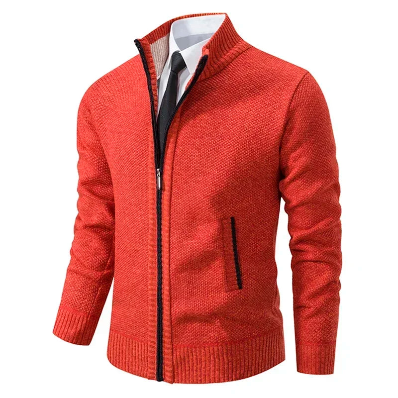Autumn Winter Men's Casual Sweaters Solid Color Turtleneck Sweater Cardigan Fleece Zipper Cardigan Knit Jackets