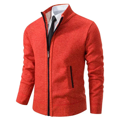 Autumn Winter Men's Casual Sweaters Solid Color Turtleneck Sweater Cardigan Fleece Zipper Cardigan Knit Jackets