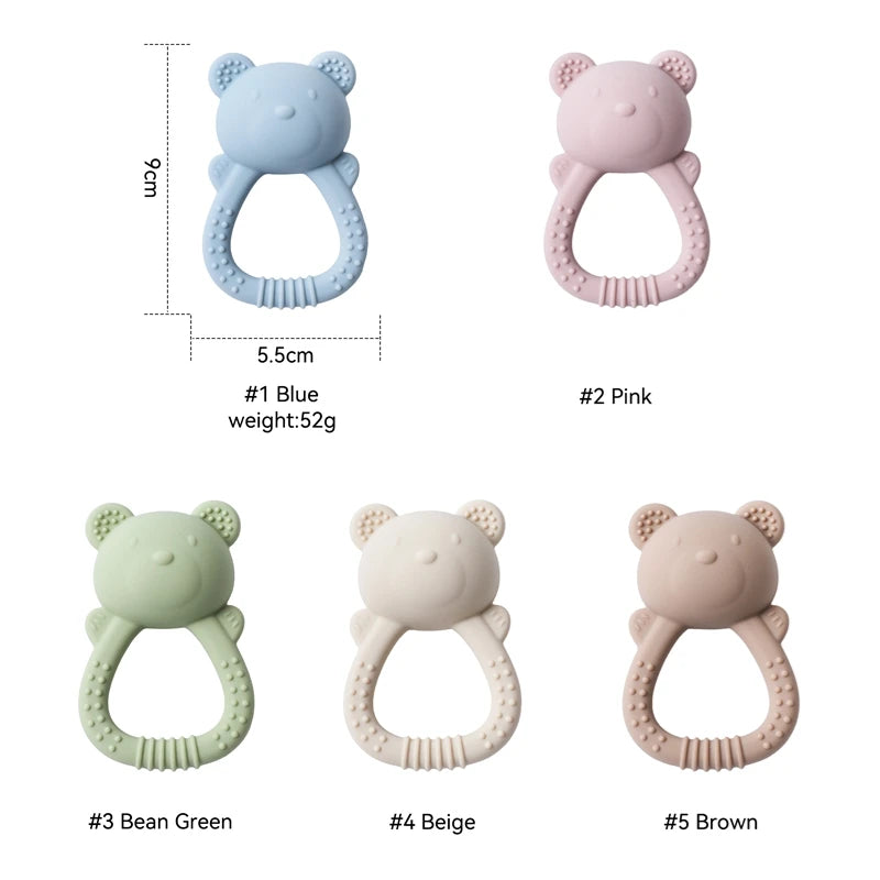 Silicone Teether for Babies Food-Grade Teething Toy Rattle 0-12 Months Baby Sensory Toy Bear Hand Bell Silicone Teething Toy