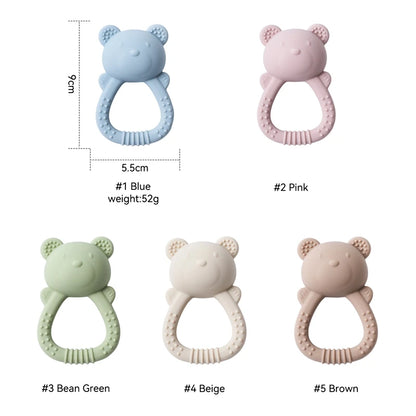 Silicone Teether for Babies Food-Grade Teething Toy Rattle 0-12 Months Baby Sensory Toy Bear Hand Bell Silicone Teething Toy
