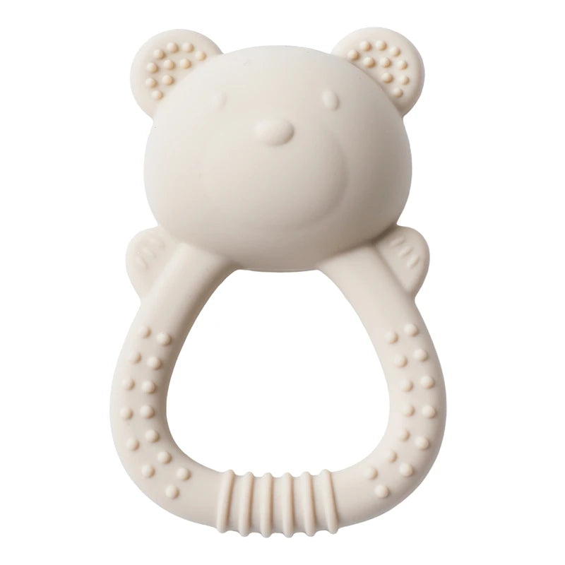 Silicone Teether for Babies Food-Grade Teething Toy Rattle 0-12 Months Baby Sensory Toy Bear Hand Bell Silicone Teething Toy