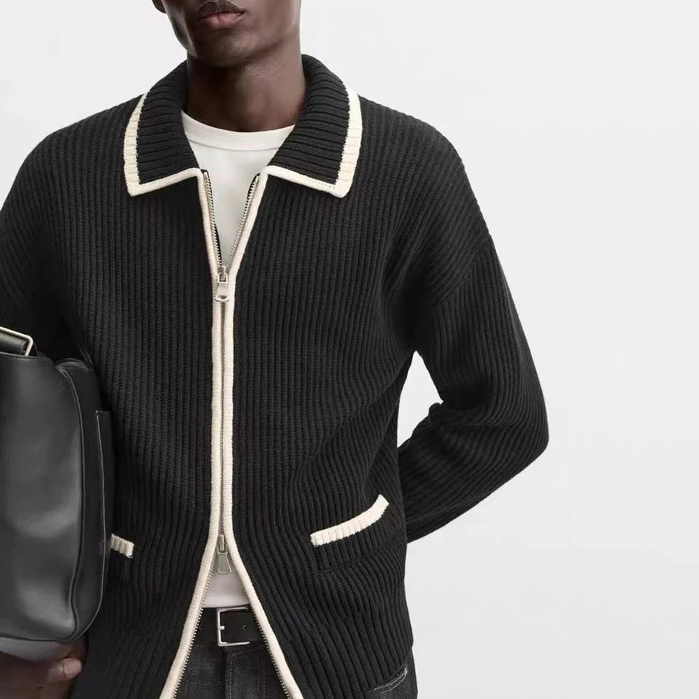 Mens Sweater Zipper Contrast Color Casual Cardigan Spring Streetwear Grunge Old Money Men Valentines Sweater Men'S Wear 2025 New