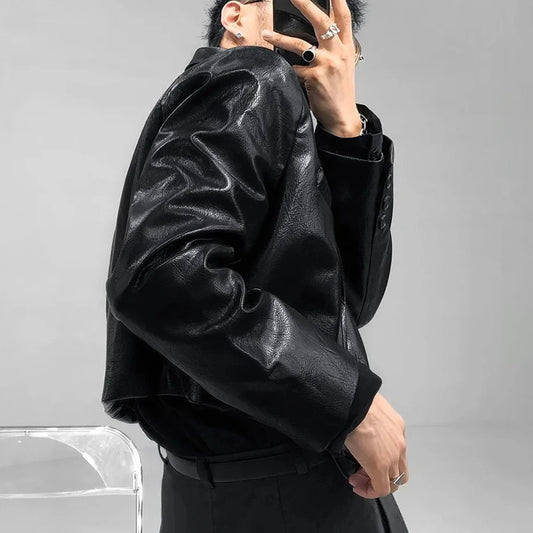 Mens Autumn And Winter Elegant British Casual Street Leather Clothing Unisex Short Leather Jacket Jacket Men'S Long-Sleeved Suit