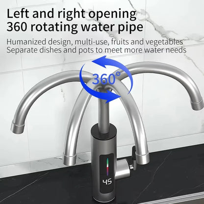 3000W 220V Electric Kitchen Water Heater Tap Stainless Steel LED Digital Instant Hot Water Faucet Heater Cold Heating Faucet